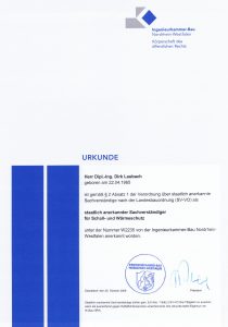 staatlich anerkannter Sachverständiger für Schall und Wärmeschutz